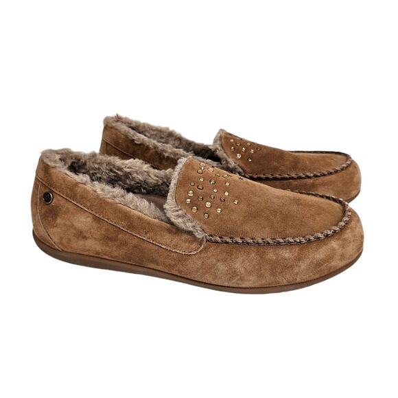 Spenco Shoes - Spenco Brown Suede Faux Fur Lined Slippers